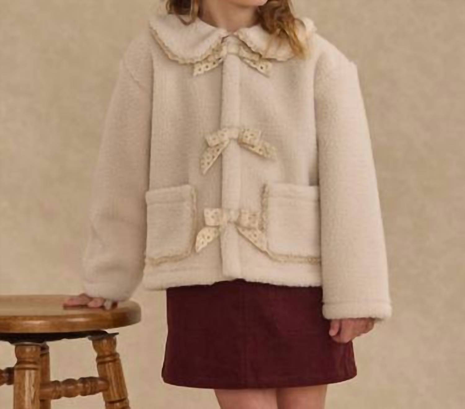 Rylee + Cru Shearling Collared Coat in natural 1 - kids' jacket
