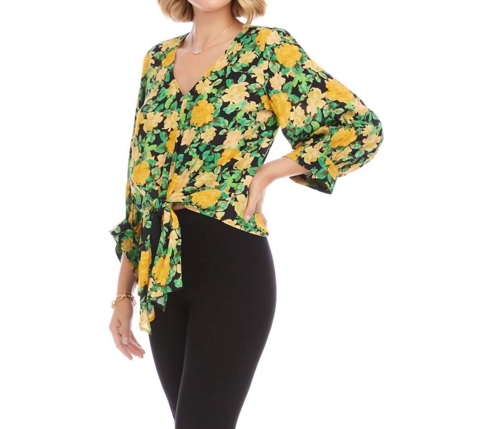 Karen Kane - Blouson Sleeve Tie-front Top - Petite