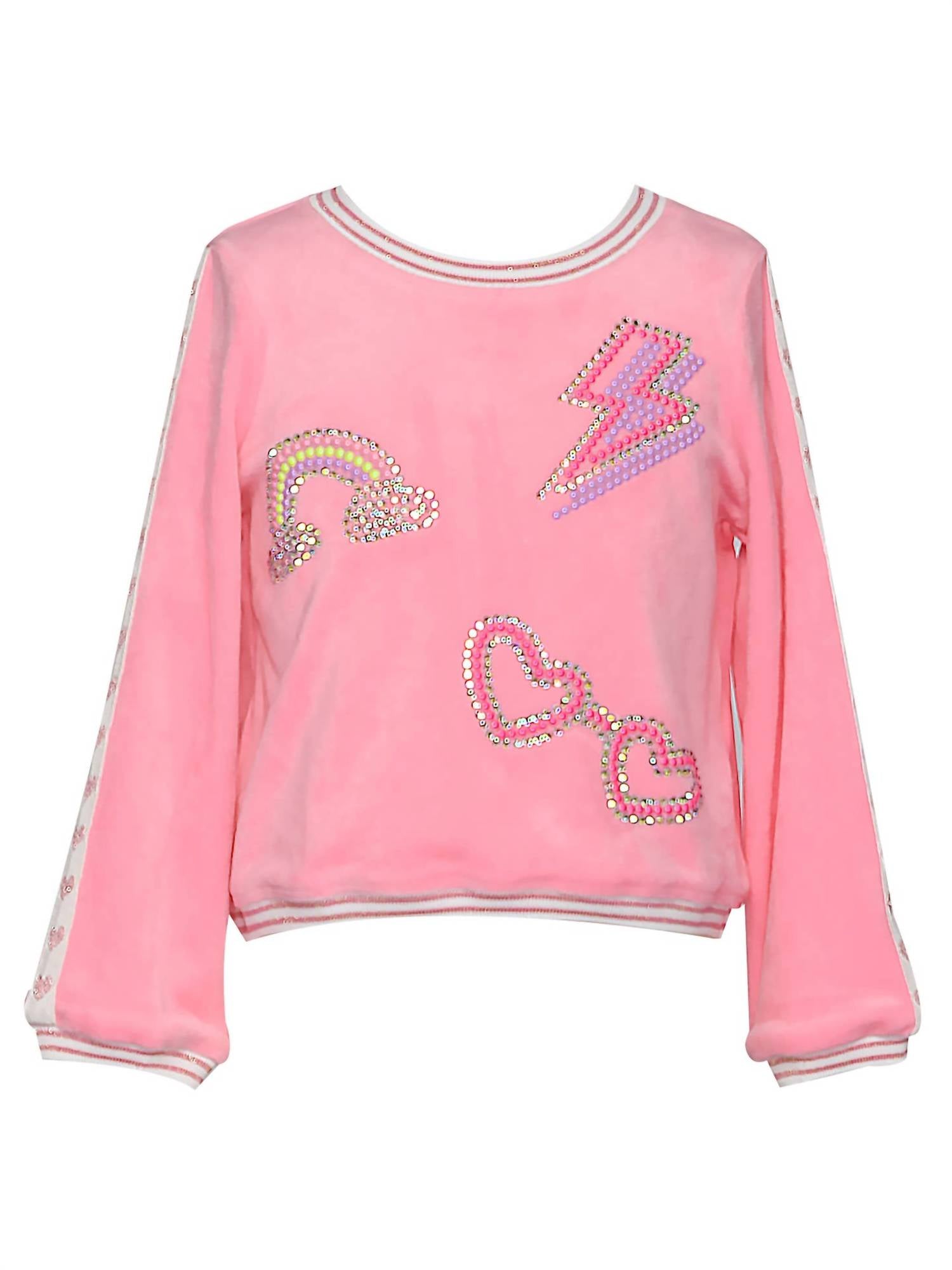 G.B.Y.M. - Long Sleeve Velour Top with Rhinestones