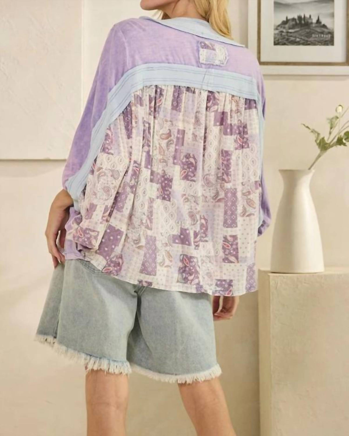 Oli & Hali - Washed Rib Crossed Patchwork Top