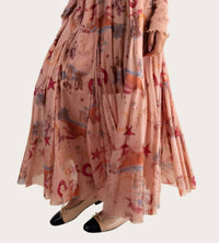 Easel Western Printed Mesh Swing Maxi Skirt in camel - women's skirt - detail view