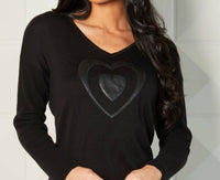 V-Neck Pleather Heart Detail Top