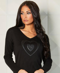 V-Neck Pleather Heart Detail Top