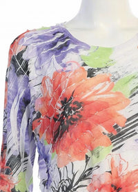 Jess & Jane Women's Sharon Sublimation Ruffle Top in vibrant floral - women's blouse - detail view