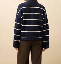 Faherty Jackson V Neck Popover Sweater in norman navy stripe - women's long sleeve top - alternate view