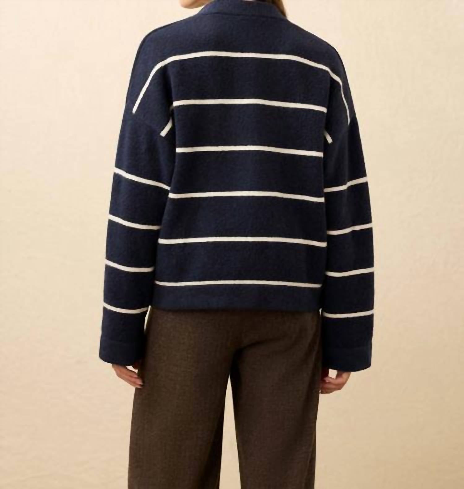 Faherty Jackson V Neck Popover Sweater in norman navy stripe - women's long sleeve top - alternate view