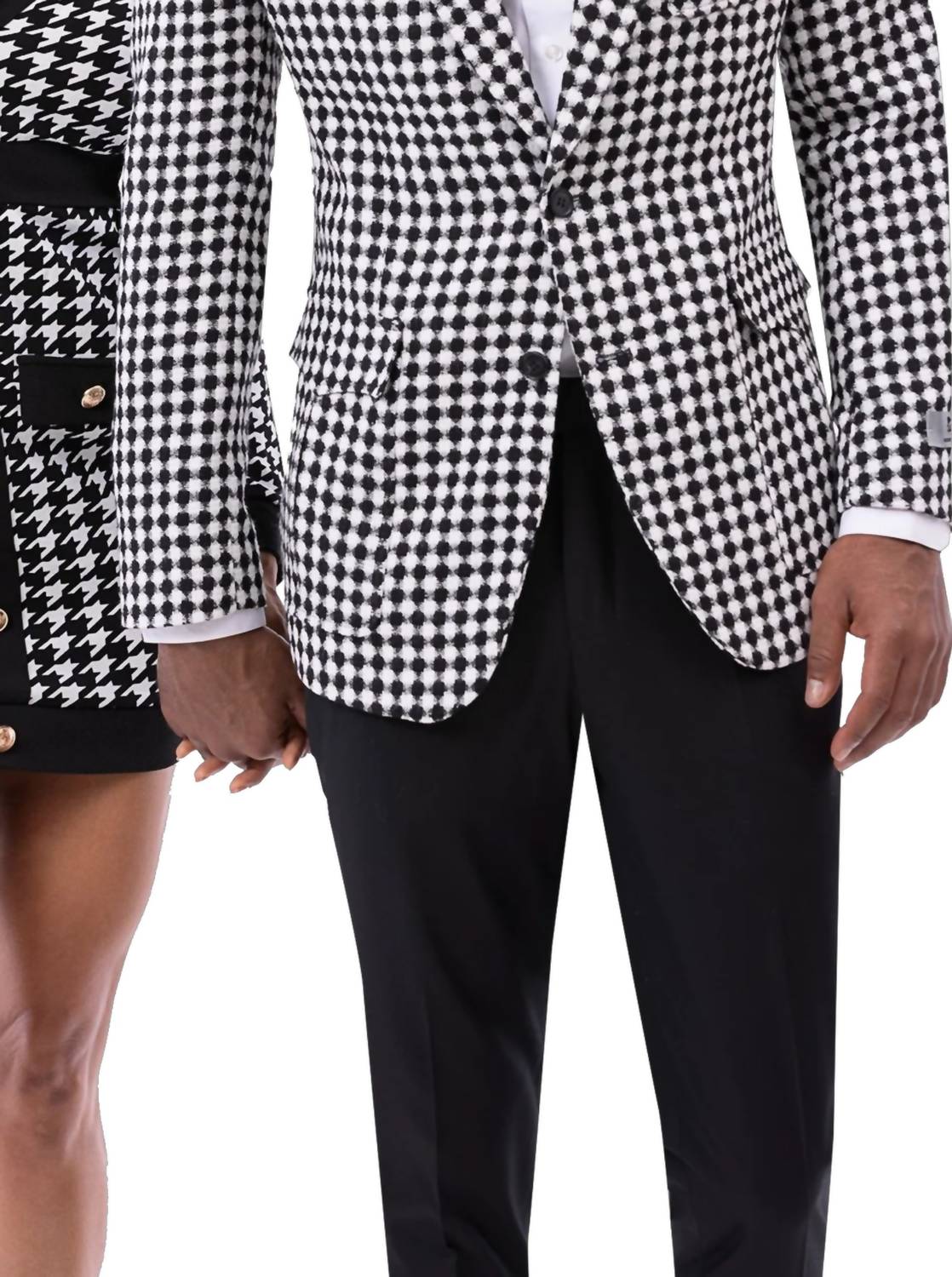 Kent & Park Fashion Suit With Pants And Matching Bowtie in houthstooth black white - men's jacket - alternate view