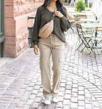 Grace and Lace Boyfriend Slouchy Knit Sweater in olive - women's sweater - view 6