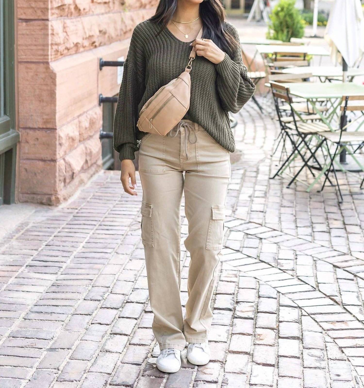Grace and Lace Boyfriend Slouchy Knit Sweater in olive - women's sweater - view 6