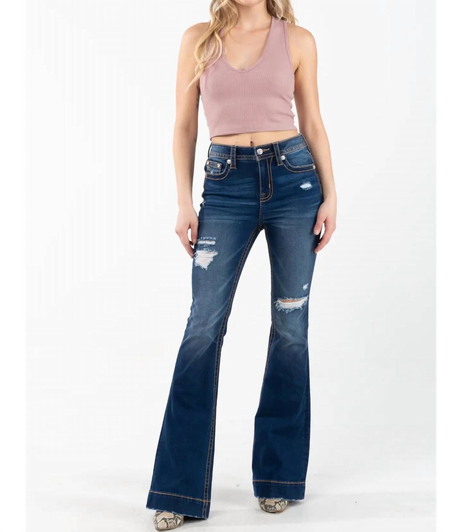 Miss Me High Rise Flare Jeans in dark wash - women's jeans