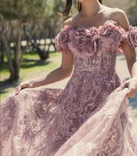 Mac Duggal - Oversized Floral Off the Shoulder Dress