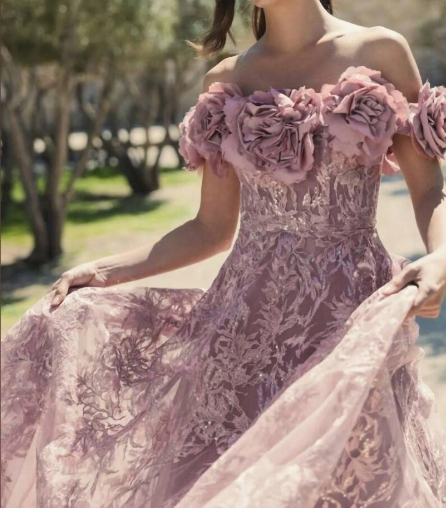 Mac Duggal - Oversized Floral Off the Shoulder Dress