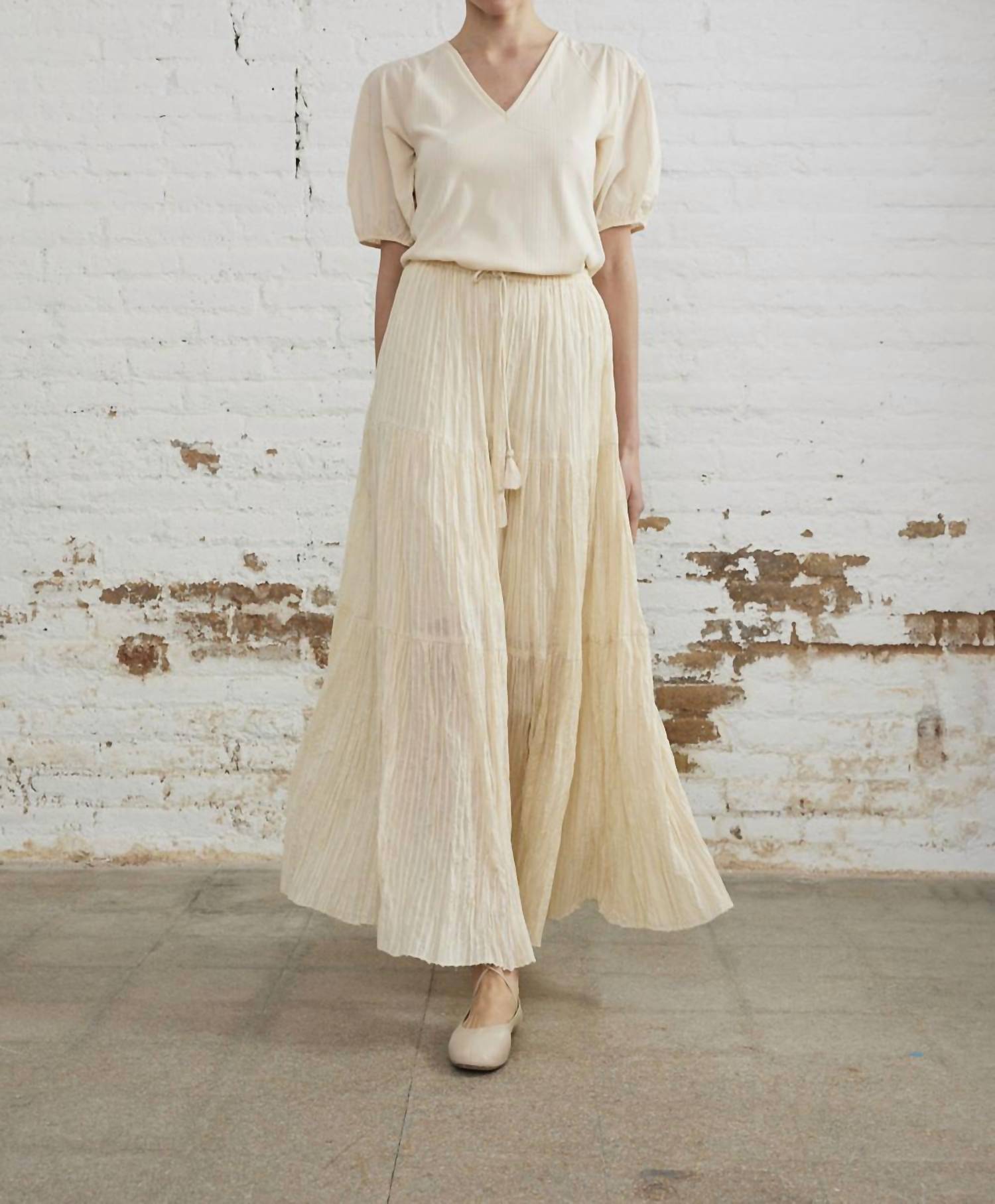 SITA MURT Lurex Long Tiered Maxi Skirt in eggshell - women's skirt