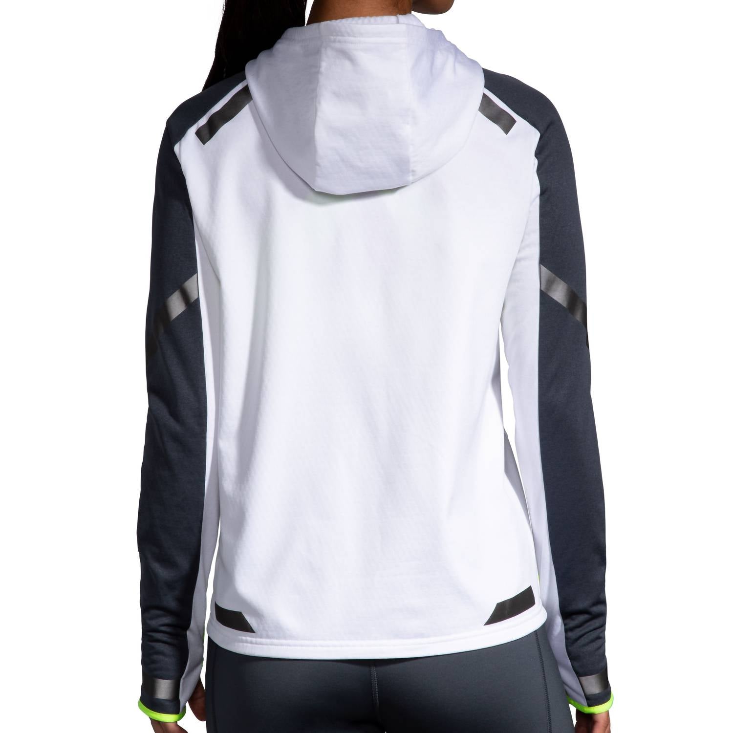 BROOKS Women's Run Visible Thermal Hoodie in white asphalt nightlife - women's top - detail view