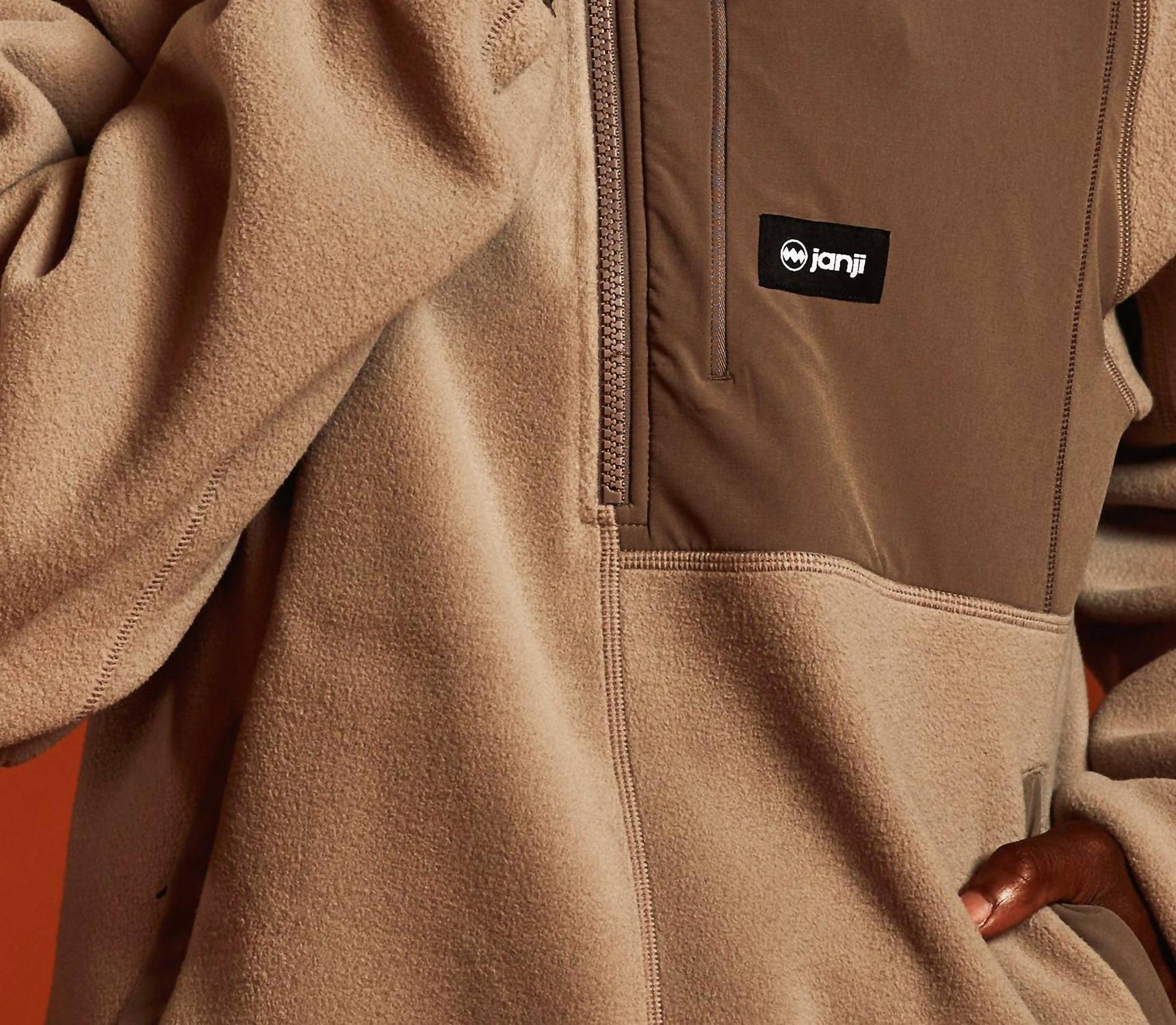 Janji Unisex Fleece Half-zip Sweatshirt in silt - men's shirt - detail view