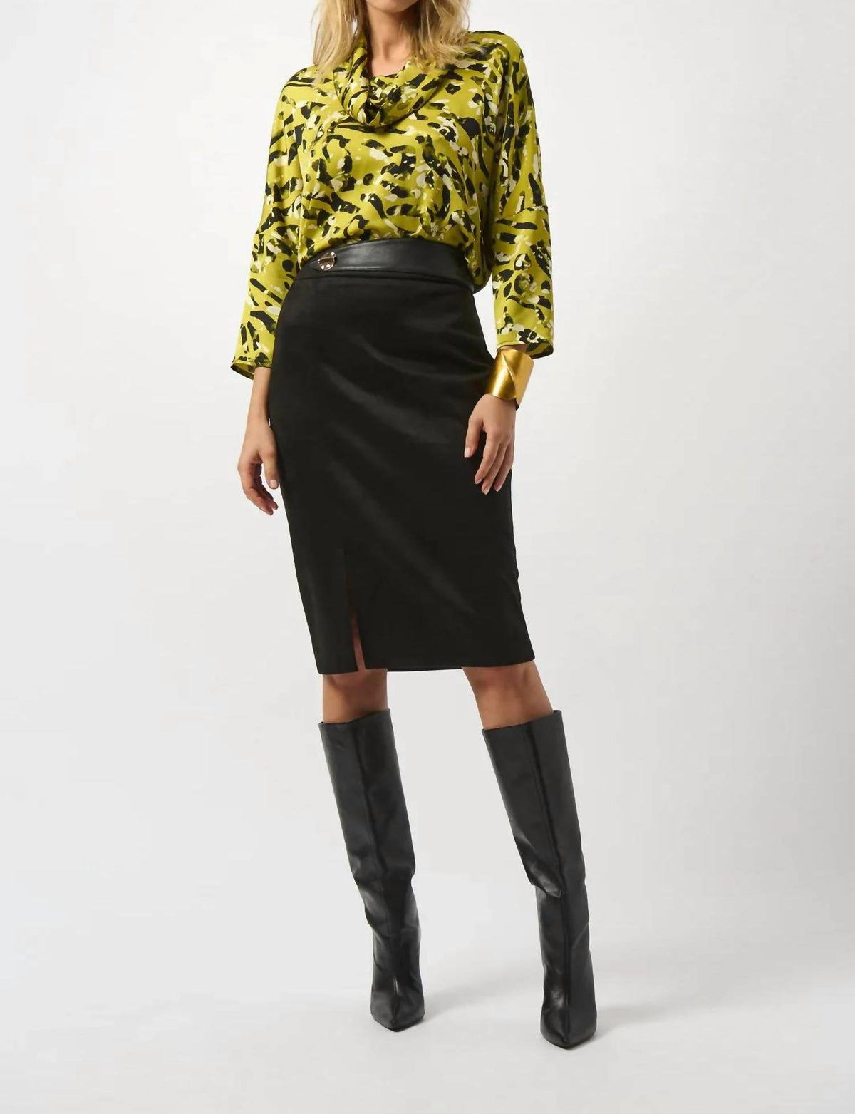 Joseph Ribkoff - Animal Print Cowl Neck Three Quarter Sleeves Top
