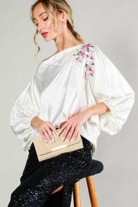 Vine & Love - Elegant Embroidered Boat Neck Blouse