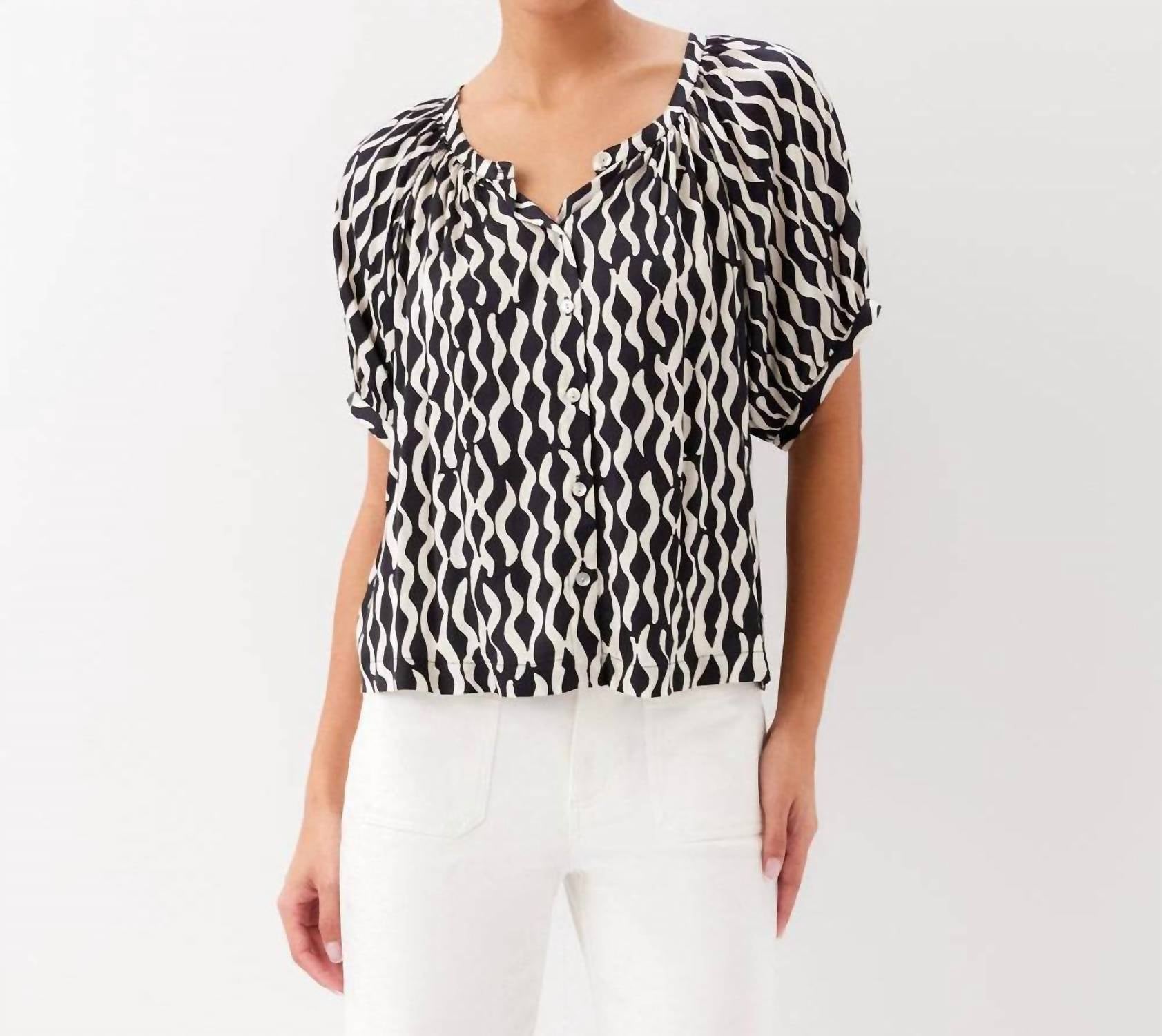 Karen Kane - Satin Short Sleeve Peasant Top