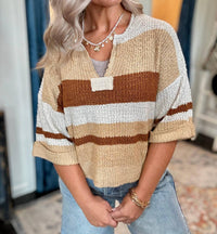 ee:some Coco Striped 3/4 sleeve sweater in beige multi - women's sweater