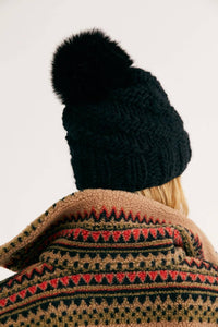 Free People High Line Pom Beanie in black - women's hat - detail view