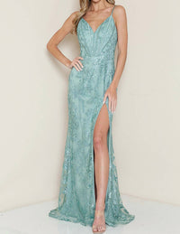 Maniju - V-neck Back Cut Out Prom Dress