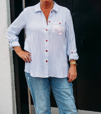 Multiples - Roll Tab Button Front Crinkle Woven Shirt