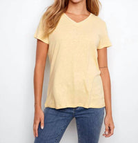 CHARLIE B Linen V-neck T-shirt in sunshine - women's t-shirt - view 5