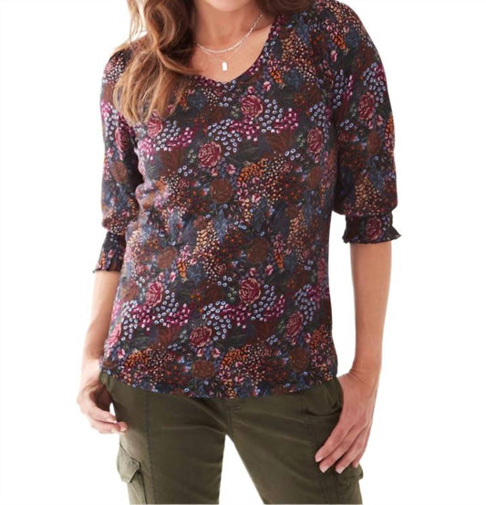 Fdj - Floral Three Quarter Sleeve Top