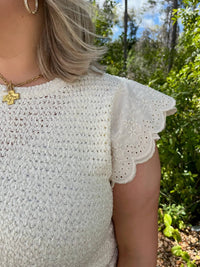 Easel - Lace Cap Sleeve Knitted Sweater