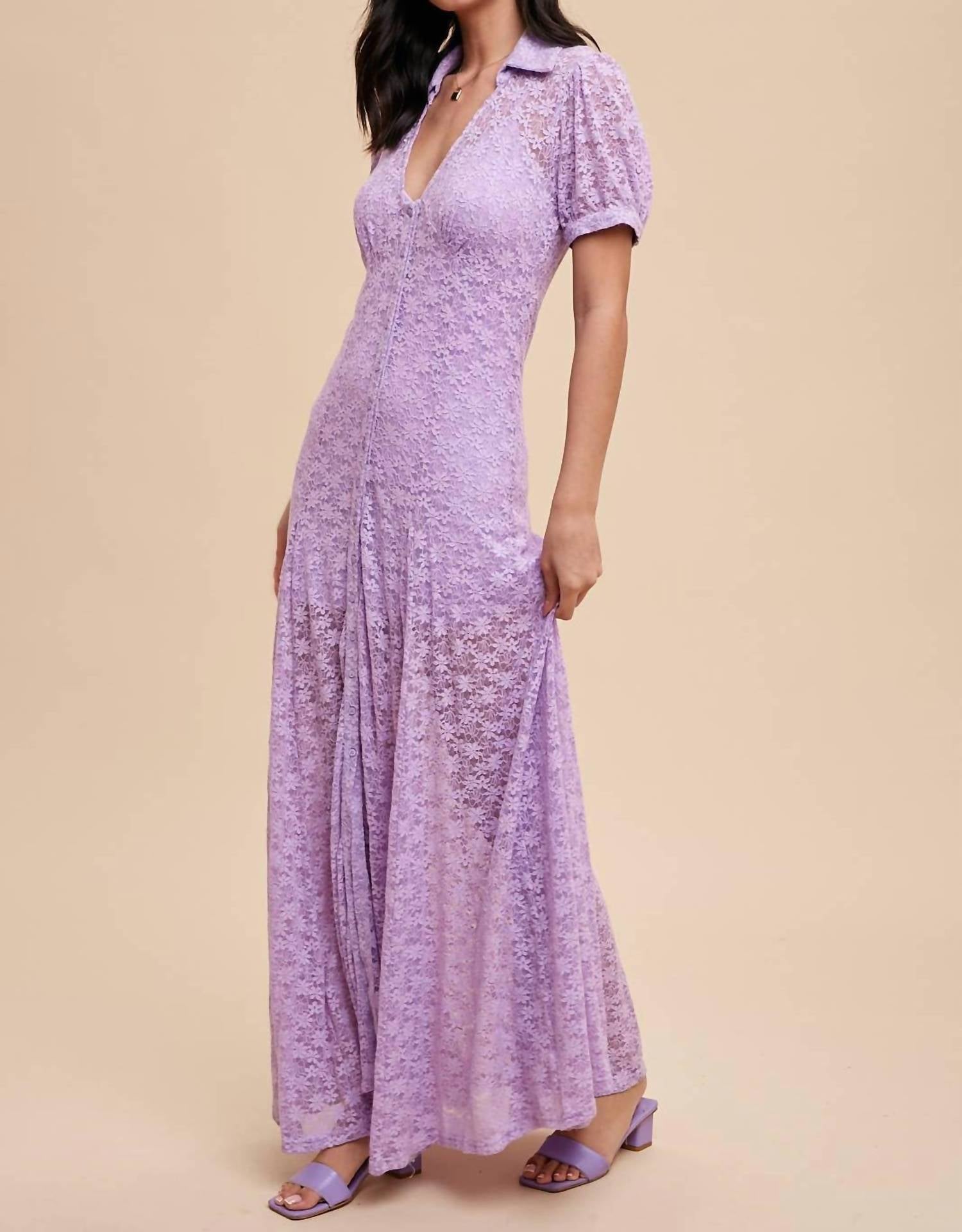 IN-LOOM Lace Button Up Dress With Slip in lavender - women's dress - alternate view