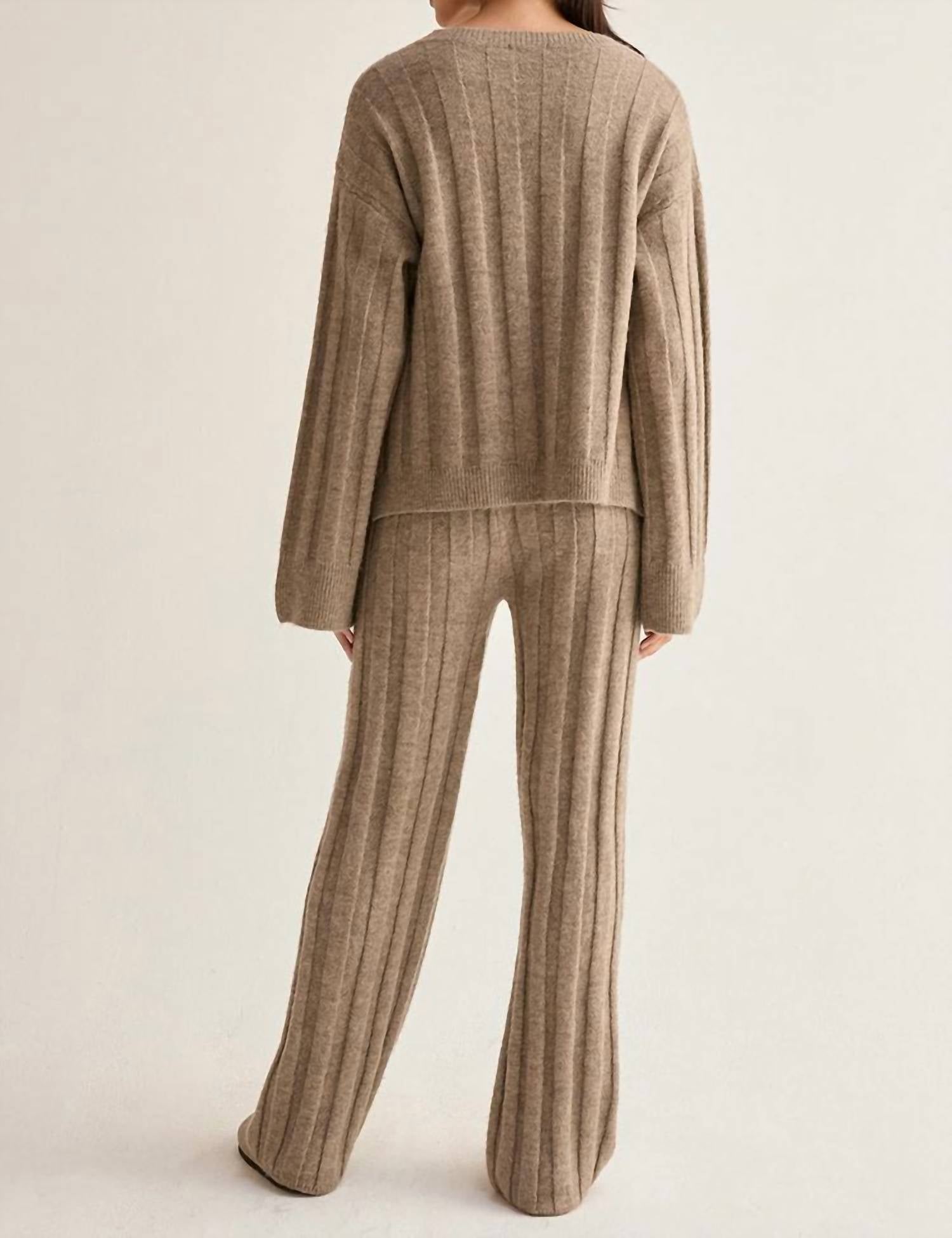 CRESCENT Kenny Ribbed Sweater With Scarf Lounge Set in beige - women's sleepwear - alternate view