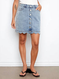 Charlie B - Scalloped Hem Button-front Denim Skort