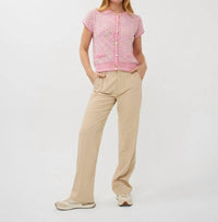 ESQUALO Fie Fancy Knit Short Sleeve Cardigan in rose - women's cardigan - detail view