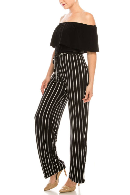 Bebe - Off-the-shoulder Striped Pants Jumpsuit