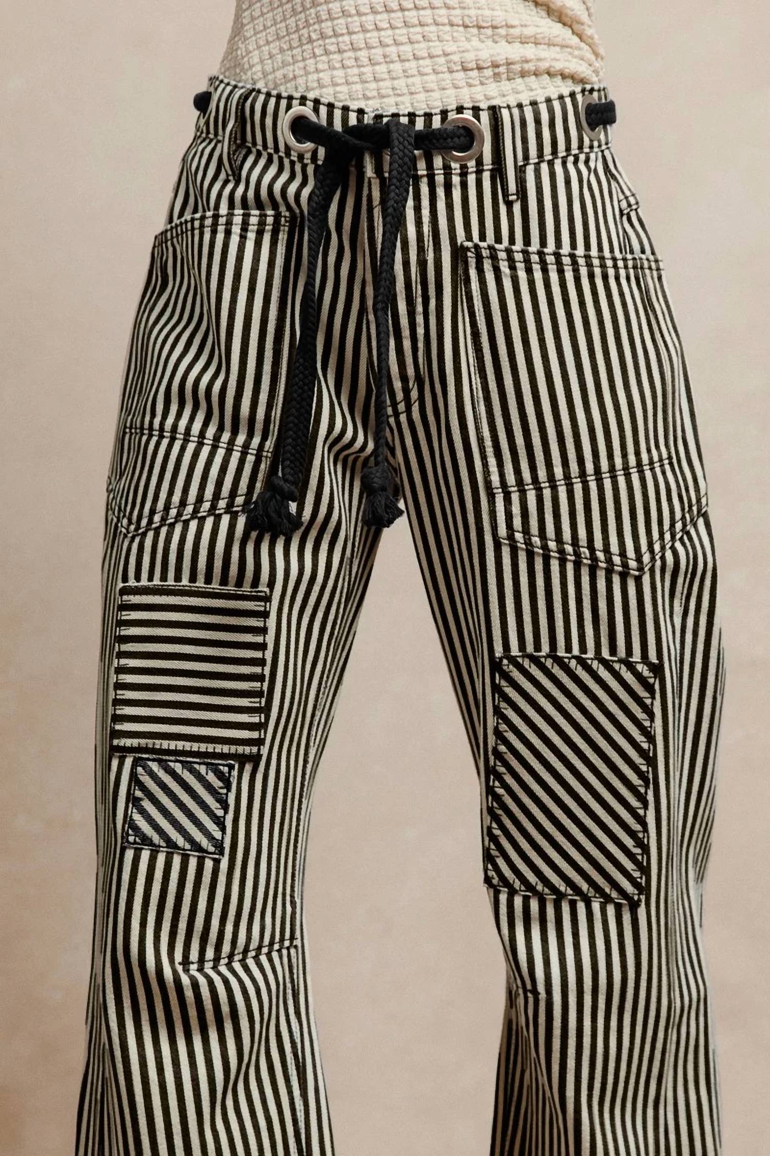 Bibi - Striped Twill Barrel Pant