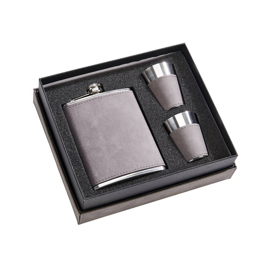 Creative Gifts International - Leatherette Flask & Stainless Steel Shot Glass Set