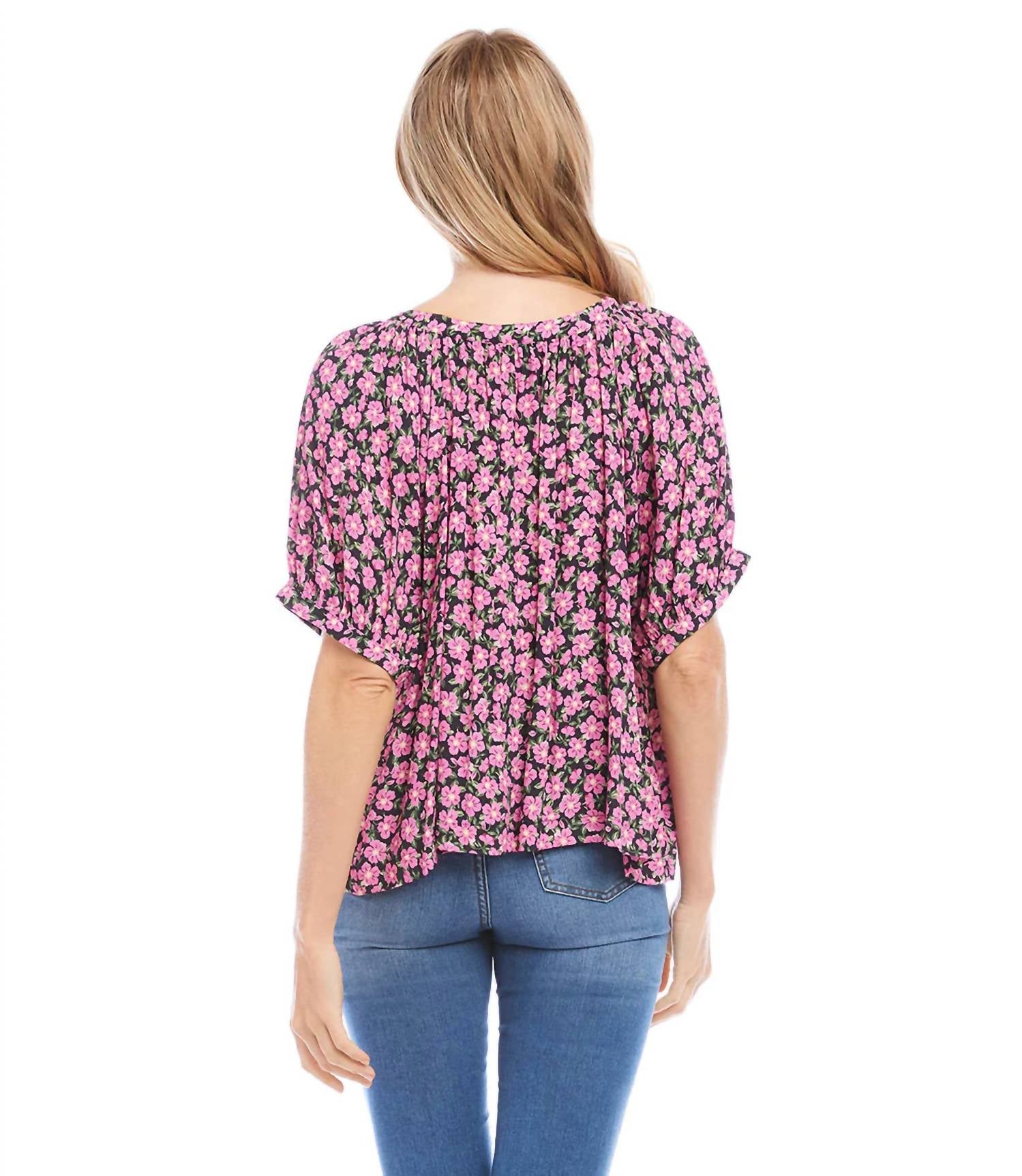 Karen Kane - Fancee Floral Short Sleeve Peasant Top