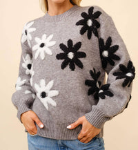 Blue B - Daisy Flower Pattern Crewneck Sweater