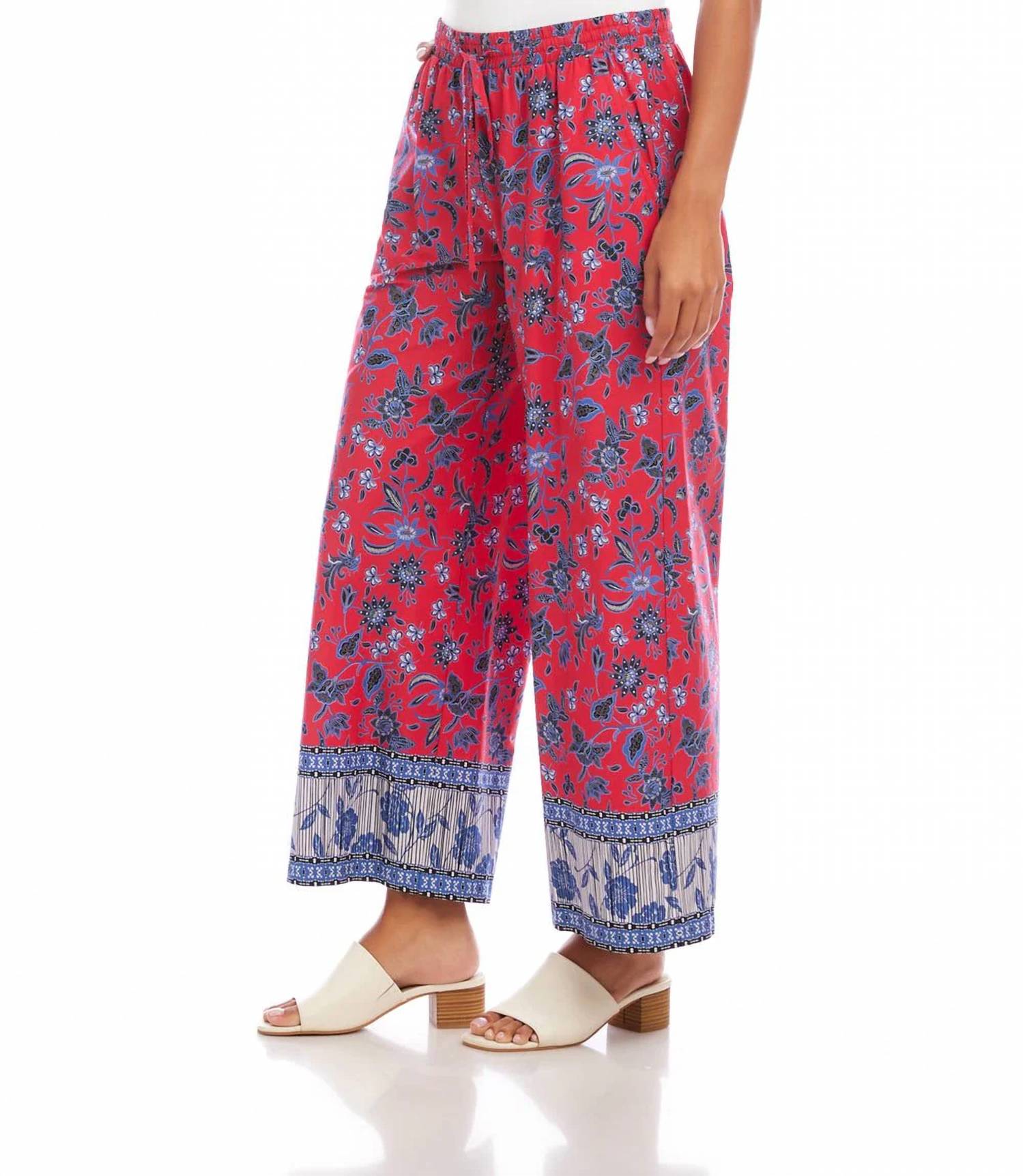Karen Kane - Drawstring Border Print Cropped Pants