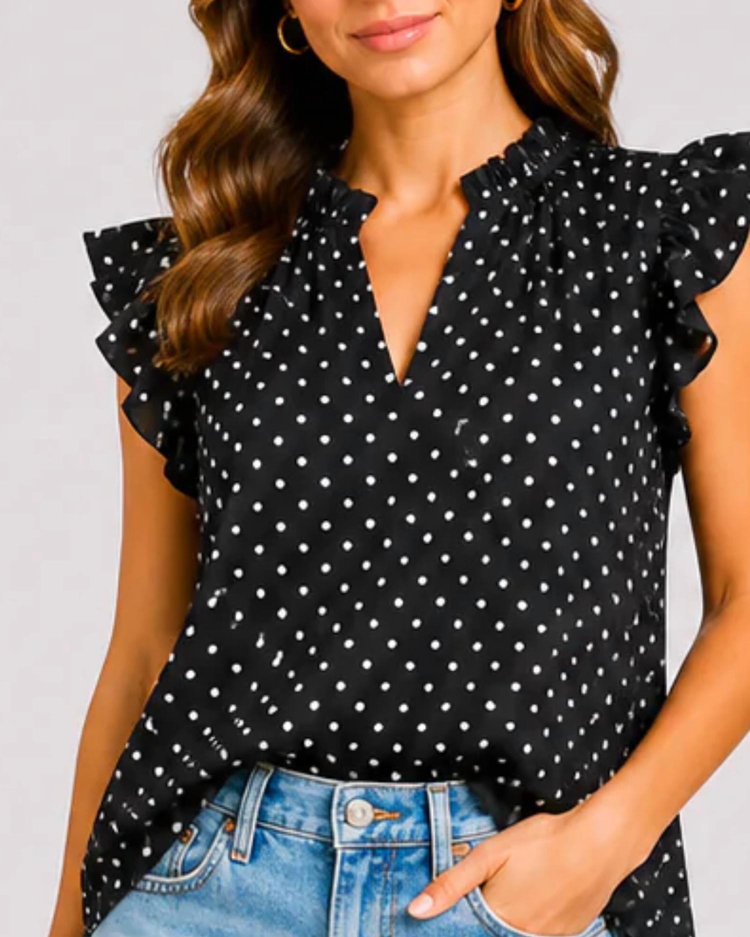 Les Amis - Chic Dot Ruffle Blouse