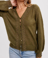 Bluivy - LACE TRIM BUTTON UP PULLOVER