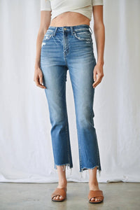 Mica Denim - Super High Straight Leg Jeans With Step Hem