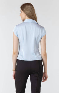 Dex Clothing Button Front Tee Shirt in fresh sky - women's blouse - alternate view