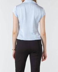 Dex Clothing Button Front Tee Shirt in fresh sky - women's blouse - detail view