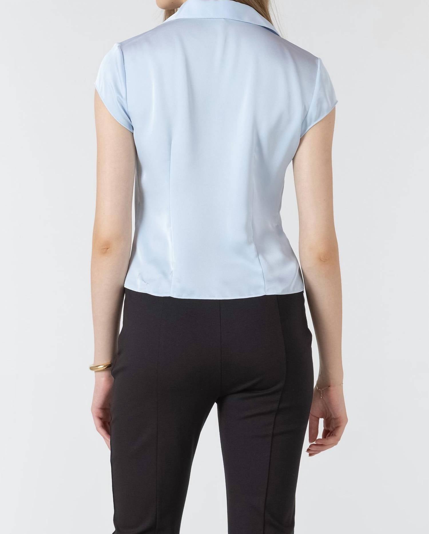Dex Clothing Button Front Tee Shirt in fresh sky - women's blouse - detail view