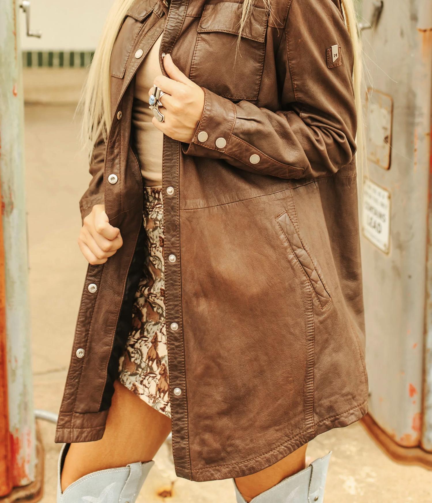 MAURITIUS Mahi Rf Leather Jacket in brown - women's jacket - alternate view