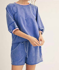 Jodifl - Color Band Edge Detail Washed Top And Shorts Set