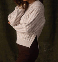 The Normal Brand Cable Knit Split Side Sweater in cream multi - women's sweater - detail view