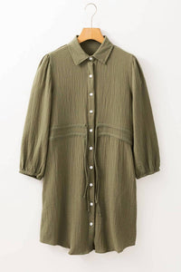 Threaded Pear - Textured Button Up Tied Dress