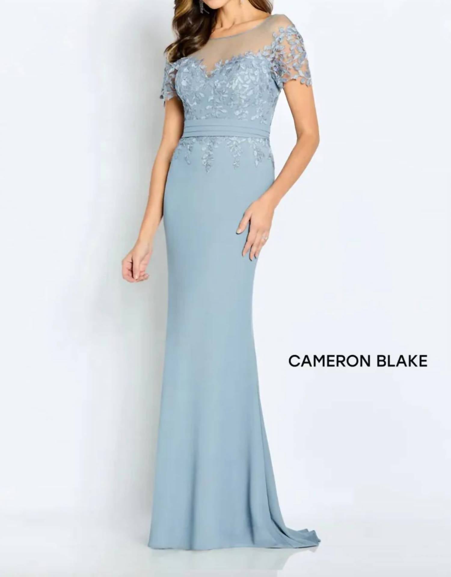 Cameron Blake - Illusion Bateau Lace Evening Gown